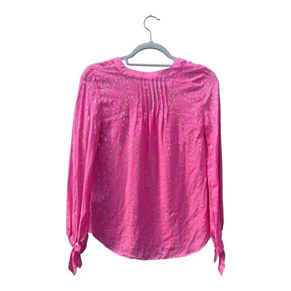 Lilly Pulitzer Colby Sheer Long Sleeve Pink Gold Top Size XXS coastal preppy - Picture 2 of 6